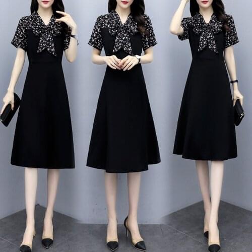 Women Vintage Floral Patchwork Dress Plus Size L-5XL XXXL 3XL XXXXL 4XL XXXXXL Party Office Lady Work Party Holiday Casual Dress