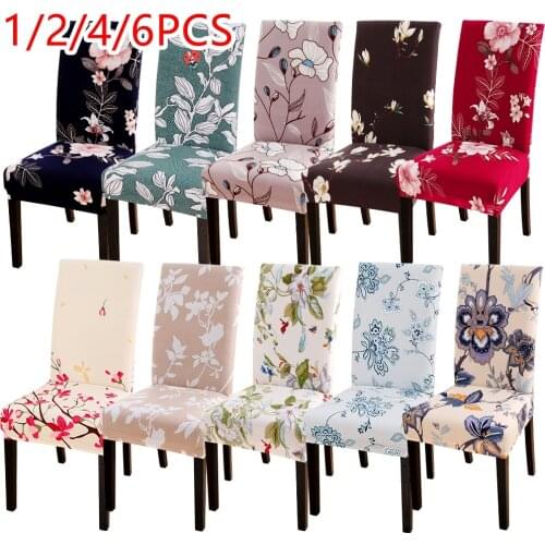 1/2/4/6PCS Spandex Stretch Elastic Chair Covers For Wedding Dining Room Office Banquet Floral Printing Chair Cover Slipcovers