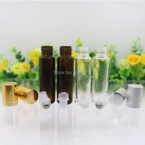 10ml Amber Transparent Glass Roll On Bottle,10cc Perfume Roll-on Bottle with black plastic lids&Glass Roller Ball F2017317