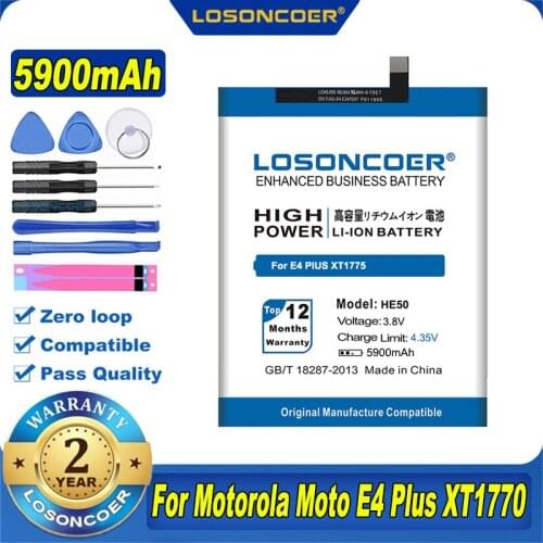 100% Original LOSONCOER 5900mAh HE50 Battery For Motorola Moto E4 Plus XT1775 XT1770 XT1771 Battery SNN5989A
