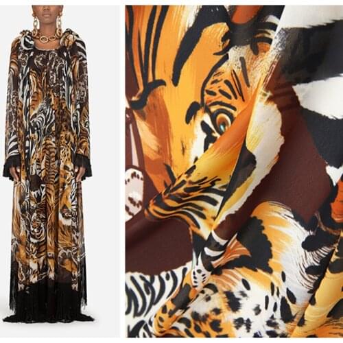 145cm*100cm designer fabric haute couture summer wild animals tiger striped chiffon dress fabric European fashion show skirt
