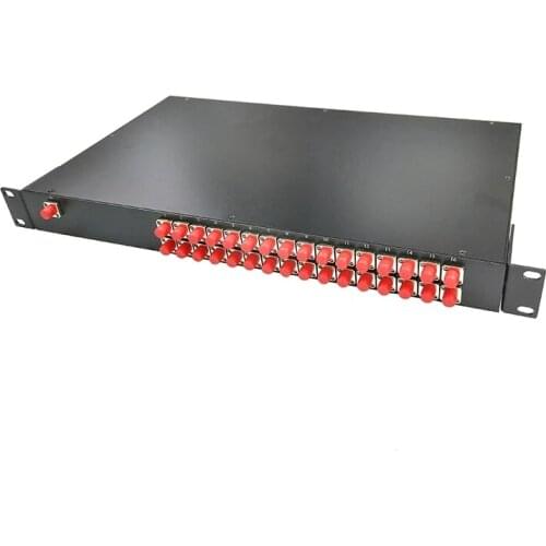 19" rack termination box with 1*32 PLC splitter and FC/UPC adapter 1mtr 1U patch panel with 1x32 ftth coupler fulled installed