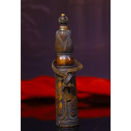 5" Tibet Buddhism Old Natural yak bone Sculpture French seal seal Buddha Seal Pendant Town House Ward off evil spirits Exorcism