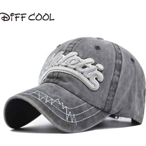 [DIFF COOL]Washed cotton mens baseball cap British embroidery hat female embroidery baseball cap letter bone hip hop truck driv