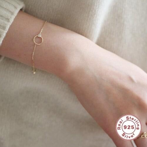 CCFJOYAS 925 Sterling Silver Plated 14K Gold Bracelet Circle Floret Shape Crystal Japanese and Korean Light Luxury Bracelet