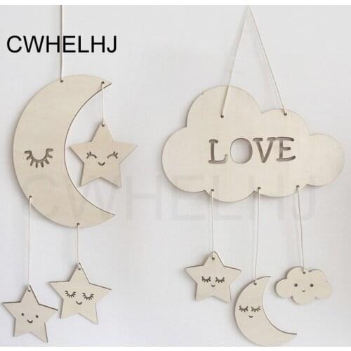 Nordic Kids Room Decoration Crafts Sleepy Eyes Wood Decorative Eyelash Moon/Stars/Cloud Wooden Wall Hanging Decoration