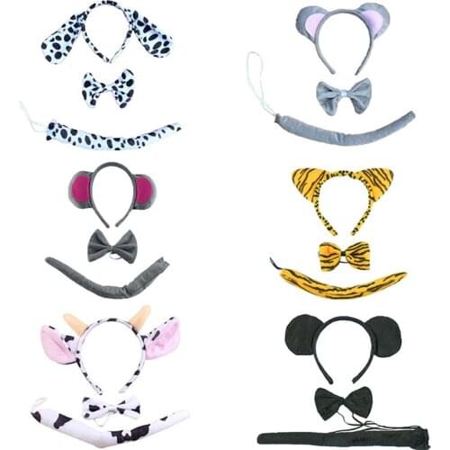Kid Plush Dog Ear Headband Boy Girl Fancy Mouse Tiger Cow Ear Animal Cosplay Halloween Costume Children Party Props Stuffed Toys
