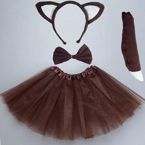 Cartoon Kids Anime Fox Ear Cosplay Headband Skirt Tie Tail Set Birthday Party Props Animal Costume Halloween Christmas Gift