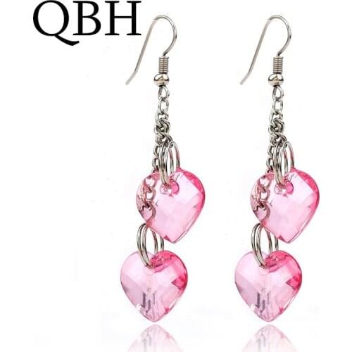 EK2021 HOT Fashion Heart Shape Drop Earring Pink Color Bohemia Jewelry Long Tassel Dangle Earrings For Women Ladys gift brincos