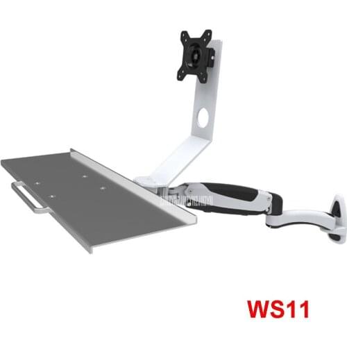 WS11 Ergonomic Aluminum Gas Spring Arm Wall Mount Sit-Stand15"-27" LCD Monitor Holder+Keyboard Holder Full Motion Stand Bracket
