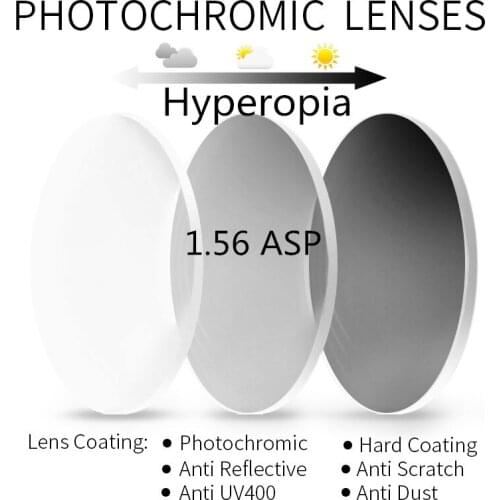 OEYEYEO 1.56 Photochromic Hyperopia Optical Aspheric Prescription Lenses Fast And Dark Color Coating Change Performance