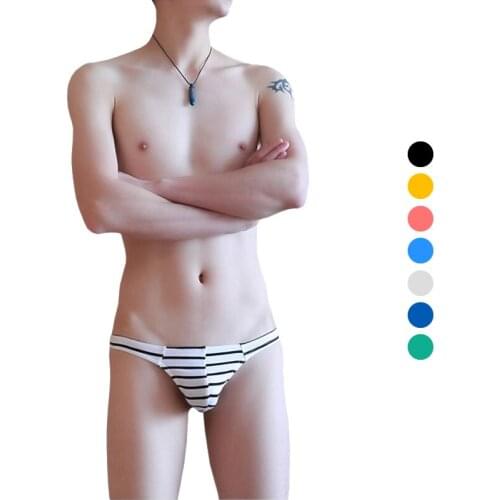Cotton Mens Underwear Thongs Bikini Underpants Raised Pouch Fashion Striped Male Sexy G-strings Men Shorts Moisture Wicking