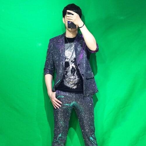 Summer 7-point sleeve suit suit gradient color bright short-sleeved suit two-piece nightclub male model hair stylist thin sectio