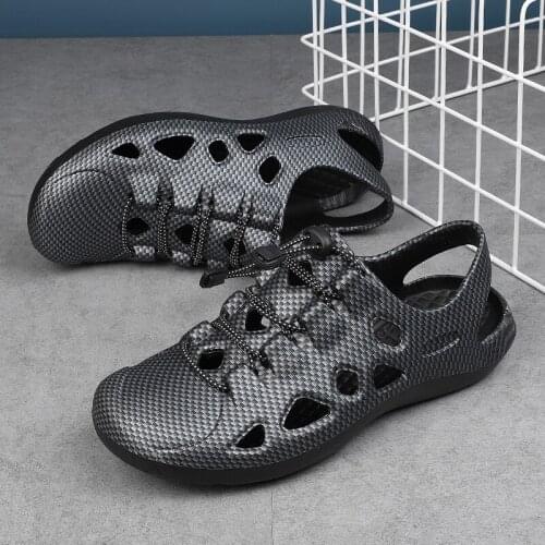 New Large Size Lace-Up Lightweight EVA Molded Sandals For Mens Outdoor Leisure and Breathable Beach Hole Shoes