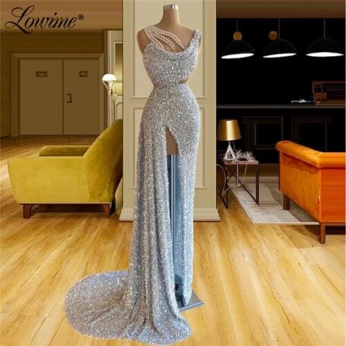 Lowime Light Blue Beading Party Dress Robes Dubai Evening Gown Middle East Formal Evening Wear Long Prom Dresses Robes De Soiree