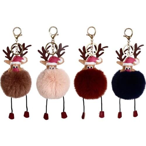 Fashion Cartoon Elk Fluffy Key Chain Chaveiro Soft Pompom Fur Ball Animal Car Keychain Women Bag Key Ring Gifts Chaveiro