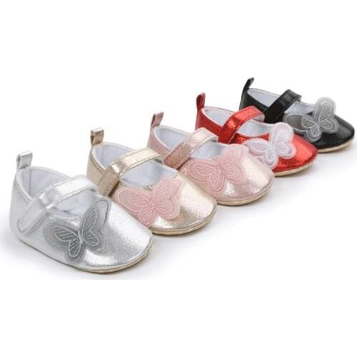 New Princess Shoes 0-6-12 Months Butterfly Decoration Solid Color Antiskid Baby Walking Shoes