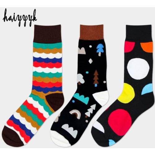 New Cotton Colorful Mens Socks 3 Pairs Different Designed Casual Crew Compression Funny Socks