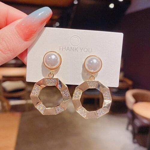 2021 New Trendy Geometric Irregular Round Drop Earrings for Women Girls Rhinestone Earrings Statement Jewelry