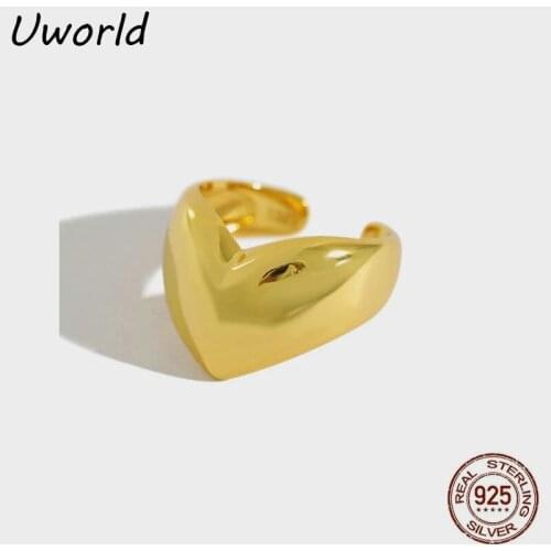 New Trend Sterling Silver Ring 18K Gold Filled 925 Sterling Silver Ring Heart-shaped Wide Open Ring for women 2020