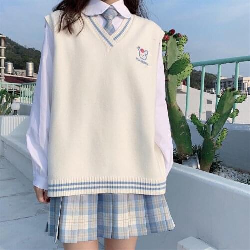 Autumn Winter New Female College Style Jk Vest Japanese V-neck Sweater Vest Student Korean Loose Fashion Sweater Woman Lovely
