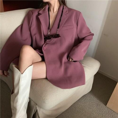 Self Design Purple Suit Jacket Female Autumn Winter Korean Fashion Blazer Loose All-match Casual Suit Long Sleeve Jacket Coats