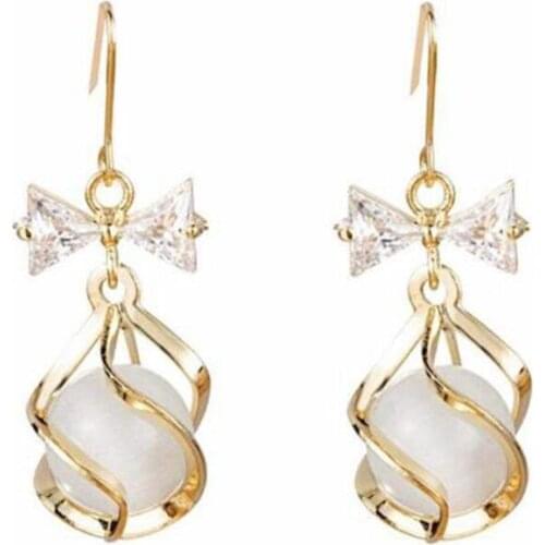 Luxury Fashion Bowknot Gold Silver Color Drop Earrings Wedding Temperament Ear Jewelry for Women Accessories Gifts