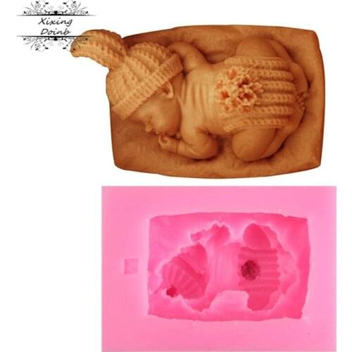 Cute 3D Sleeping Baby Silicone Mold Baby Dressed Bunny Chocolate Fondant Cake Decorating Tools Baking Molds Fondant Mold