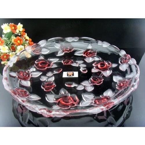 Rose fruit plate crystal glass fruit plate pallet fashion fruit plate beautiful Large compotier