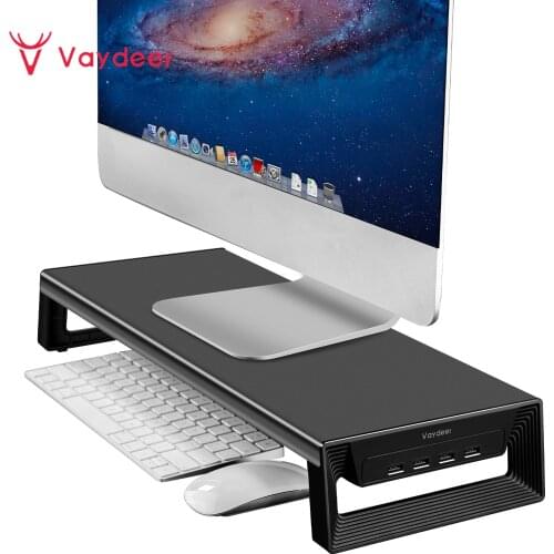 Trapezoid Monitor Stand Riser with USB3.0 Hub Support Data Transfer and Charging Steel Desk Organizer for Laptop Computer