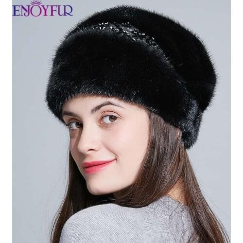 ENJOYFUR whole mink fur hats for women winter elegant princess fur beanies russian style warm fur caps 2019 new fashion