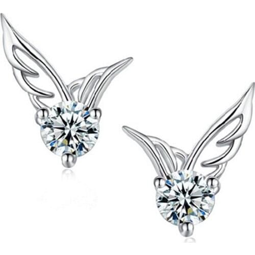 QCOOLJLY Wings Shape CZ Cubic Zirconia Hot-looking Stud Earrings pendientes For Lady Girls Lovely Earring Best Selling