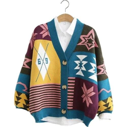 Merry Pretty Autumn Winter thick warm Cardigan Sweater Women Contrast Color V-Neck Female Jacquard Sweater Single Breasted Coat