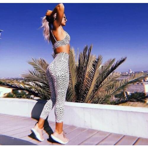 Yoga Fitness Sport Bra And Pants Set Leopard Printing Women Activewear Suit