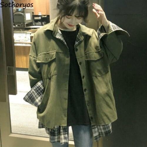 Trench Women Spliced Plaid Single Breasted Loose Fashion Ins Retro Safari Style Leisure Harajuku Ulzzang Female Coats BF Simple