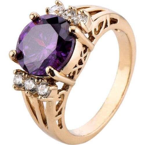 KC-JZ050 Female Purple Oval Ring Fashion purple & Gold Filled Jewelry Vintage Wedding Rings For Women Birthday Stone Gifts