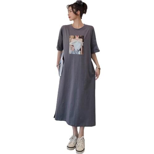 NYFS Summer Dress 2021 New Korean Short Sleeve Long Dress Vestidos Robe Elbise Large size Printed beading Woman Dress