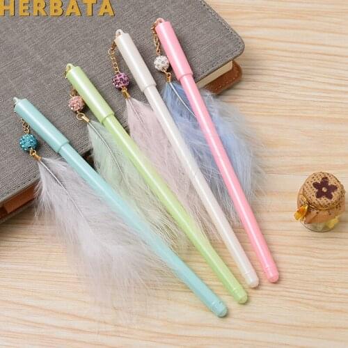 1PCS Beautiful Feather Gel Pen for School Stationery Kawaii Plastic Writing Pens Office Stationery Supplies Children Gift Prize