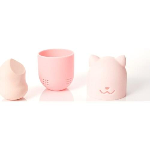 1Pcs Pink Beauty Egg with Silicone Storage Box Stand Powder Puff Drying Holder Cosmetic Puff Case Travel Makeup Tool Accessories