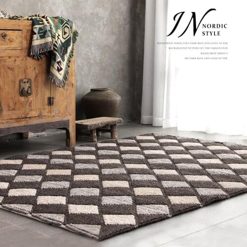 100% Pure Wool Hand Woven Carpet Geometric Area Rugs Minimalist Style Throw Rug Blanket Tapete Gray Bedside Rug Home Decor