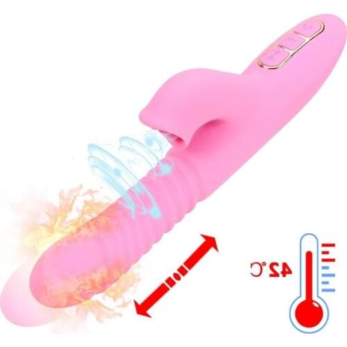 2 in 1 Sex toy Dildo Vibrator and sucker Heating Telescopic Rotating Tongue Licking For Women Clitoral Stimulator G Spot