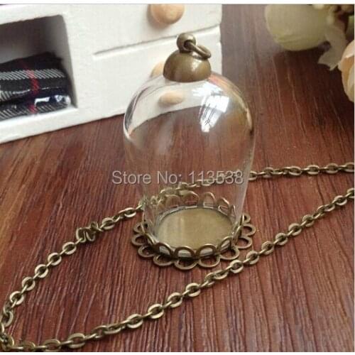 20Sets 30mmx18mm opening clear glass globe necklace pendant, wish pendant, come with bronze cap, 70cm necklace chain choose