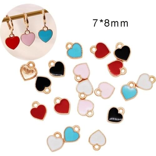50pcs/lot Zinc Alloy Metal Enamel Charms Mini Sweet Heart Charms For DIY Necklaces Bracelets Jewelry Accessories 7*8mm