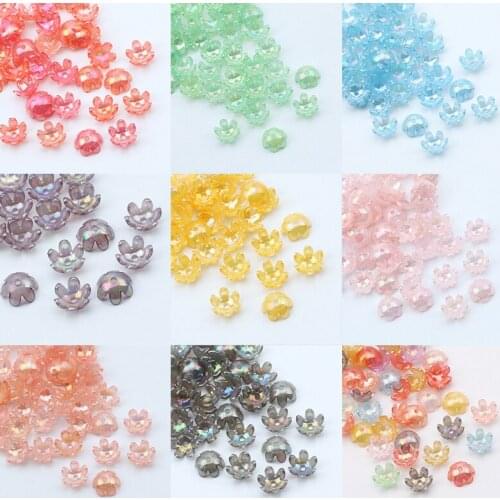 50pcs Mixed Color Acrylic Six Claw Flower Beads Multicolor Loose Spacers Beads For Jewelry Making DIY Handmade Necklace Bracelet
