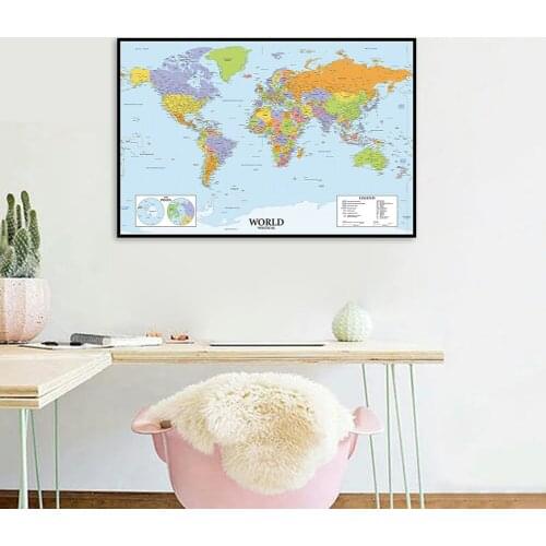 70*50cm Political Map of The World with Details Modern Wall Art Poster Canvas Painting School Supplies Living Room Home Decor