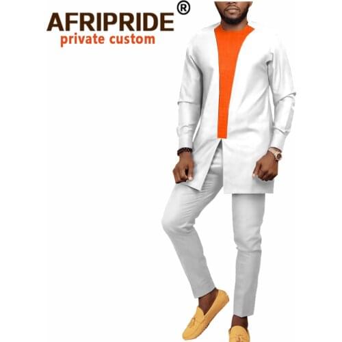 African Traditional Set for Men Dashiki Shirts and Ankara Pants 2 Piece Suit Tribal Outfits Crop Top Casual Blouse A2016035