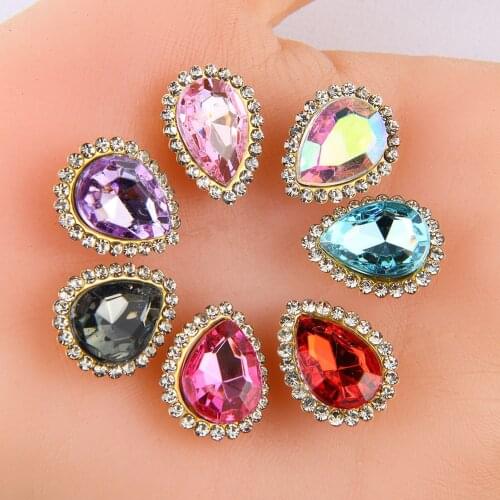 BOLIAO 5Pcs 14mm*18mm Water Drop Crystal Acrylic Rhinestone Flatback Glue on Bags/Wedding Ornament Decoration Craft DIY R353