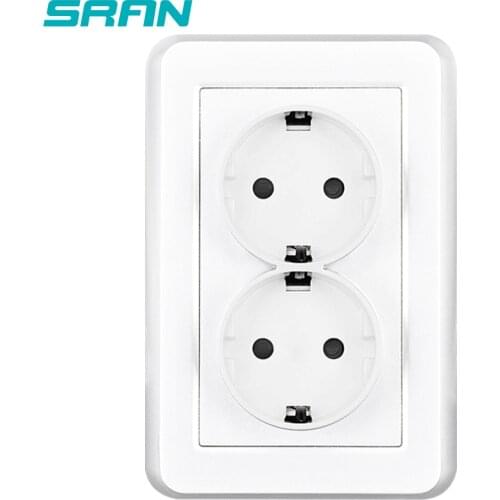 SRAN dual frame power socket,16A 250V white New PC panel 122mm*82mm with iron plate and Iron claw wall socket eu for plug Eu