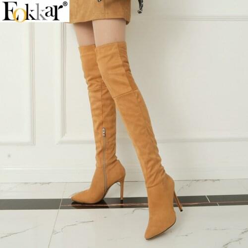 Eokkar 2021 Size 43 Women Shoes Over The Knee High Boots Super Thin High Heel Pointed Toe Winter Boots Black Sexy Ladies Boots