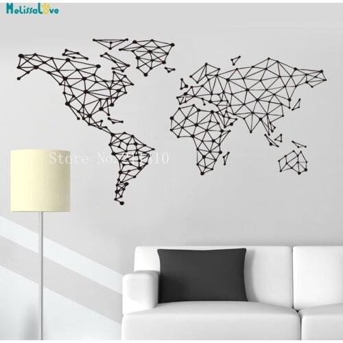 Geometric Patterns World Map Wall Sticker Cool Art Home Decor For Living Room Self-adhesive Decals New Design Murals YT674